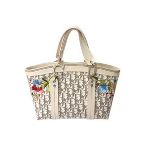 Christian Dior handbag Trotter Floral Flower embroidery canvas leather Ivory